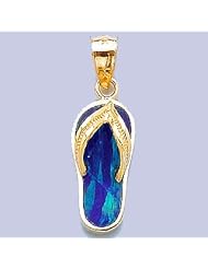 14k Gold Nautical Necklace Charm Pendant, Opal Beach Flip Flop Sandal With Gold