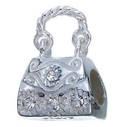 Genuine Zable (TM) Product. 925 Sterling Silver Purse Bead with Crystals Charm. 100% Satisfaction Guaranteed.