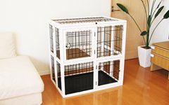 トレス解消キャットケージ2段白色(木制)猫ケ