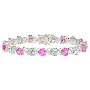 25 7 8 Carat Created Pink Sapphire and White Topaz Sterling Silver Bracelet by Ice.com