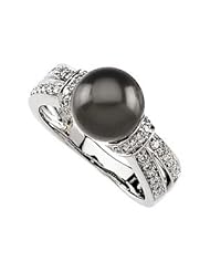 Ann Harrington Jewelry 14k White Gold 9 mm Freshwater Cultured Black Pearl And 1/3 Ct Tw Diamond Antique Style Ring