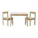 IKEA L&Auml;TT Children's table with 2 chairs in solid beach with white table top.