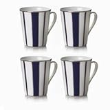 By Mikasa Color Studio Blue/Platinum Stripe Mug, Set of 4