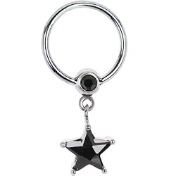 14 Gauge Black Cubic Zirconia Star Captive Ring