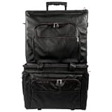 Black Leather-like Embroidery Machine Bag and Trolley Set P78009