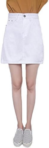 VEZEL Womens Summer A-Line Denim Mini Skirt(White, L)