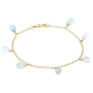 14k Yellow Gold, December Birthstone, Coated Blue Topaz Briolette Bracelet,... by