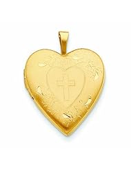 Genuine 14K Yellow Gold 20mm Cross With Diamond Cut Heart Locket 2 Grams Of Gold 100% Satisfaction Guaranteed.