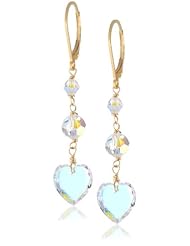 Swarovski Elements Crystal Aurora Borealis Heart Shape and Bicone Gold over Silver Drop Earrings
