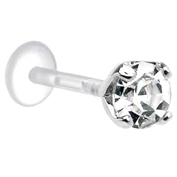 16 Gauge 5/16 Clear Cz Round Bioplast Tragus Labret Monroe