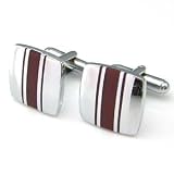 Shining silver Maroon Shelby Racing Stripes Straight Post Cufflinks
