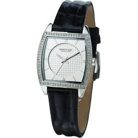 Kenneth Cole Ladies Smart Silver Design Dial Genuine Black Leather Watch KC2468