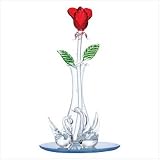 CRYSTAL GLASS RED ROSE VASE LOVE SWANS MIRRORED LAKE