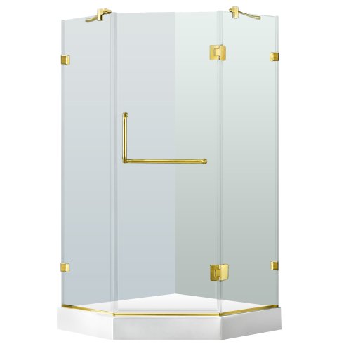 Vigo Industries VG6062PBCL36W Frameless NeoAngle Glass Bathroom Shower Enclosure, Brass/Antique Brass