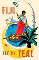 Teal Airlines Fiji Travel Poster in Plastic Cover