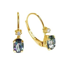 Mystic Topaz & Diamond Earrings set in 10K Gold Leverbacks