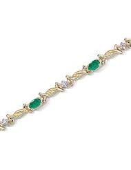 14kt Yellow Gold Oval Emerald and Diamond Bracelet