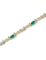14kt Yellow Gold Oval Emerald and Diamond Bracelet