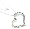 Multicolor Rainbow Crystal Large Floating Heart Silver-Tone Pendant Necklace