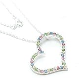 Multicolor Rainbow Crystal Large Floating Heart Silver-Tone Pendant Necklace