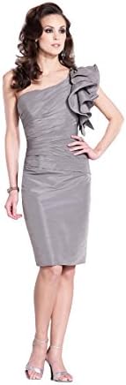 Social Occasions 212820 One Shoulder Pleated Short Formal Dress, Gray, 12