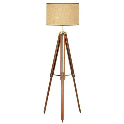 Pacific Coast Lighting 85-2148-68 Tripod 1-Light Floor Lamp, Walnut Finish with Beige Fabric Shade On Sale