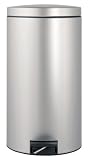 Brabantia Pedal Bin, 45litre, Plastic Bucket Metallic Grey/Brilliant Steel Lid