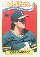 Jose Canseco, Oakland Athletics, 1989 Topps All Star Autographed Card