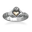 Sterling Silver Claddagh Ring with 14 Karat Gold Heart