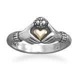Sterling Silver Claddagh Ring with 14 Karat Gold Heart