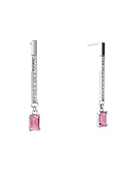 Created Pink Sapphire 14kt White Gold Dangle Drop Earrings