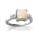 14K White Gold Square Genuine Opal Art Deco Ring Size 6.5