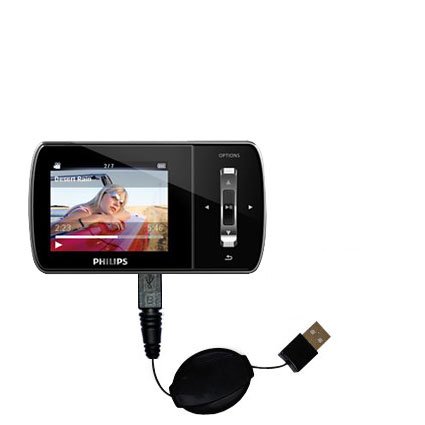 Retractable USB Cable for the Philips GoGear Aria SA1ARA08 with Power Hot Sync and Charge capabilities - uses Gomadic TipExchange Technology