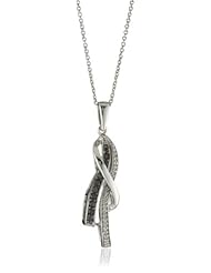 Sterling Silver Black and White Diamond Swirl Pendant Necklace (1/4 Cttw, I-J Color, I3 Clarity), 18"