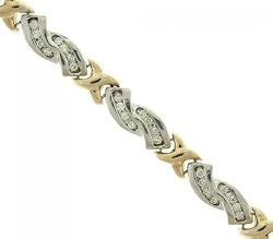 1CT Diamond Bracelet in Solid 14K Yellow & White Gold - X & O Size 7 Inch