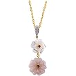 14K Yellow Gold Mother of Pearl, Tourmaline and Diamond Flower Pendant w/Chain