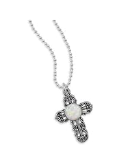 16" Synthetic Opal Filigree Cross Necklace