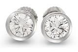 1.50 Ct E/VS Round Diamond 14K Gold Bezel Stud Earrings (Clarity Enhanced)