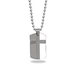 22 Stainless Steel Bead Necklace with Tungsten Carbide Cross Tag