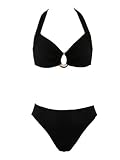 INC Black Halter Bikini w/Center Gold Ring XS