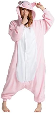 Anim-Unisex Fleece Kigurumi Pajamas Adult Costume Animal Pyjamas-Pink Pig-XL