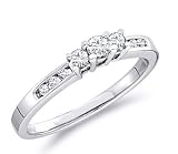 Solid 14k White or Yellow Gold 3 Three Stone Round Brilliant Cut Diamond Engagement or Anniversary Ring Band with Side Stones (1/4 cttw)
