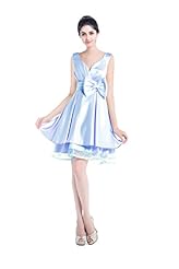 Plus Size V-neck Short Sleeveless  Lace Backless Satin Mini-SILHOUETTEJunior-Bridesmaid Dress/Prom Dress/Party Dress/Mini Dress  With a Bow(s) and a Sash 