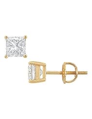 14K Yellow Gold Princess Cut Diamond Stud Earrings 1.50 CT. TW.
