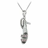 Sterling Silver Pink cz stiletto Sandal Pendant