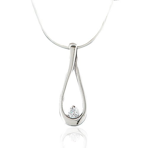 Chuvora Sterling Silver Cubic Zirconia CZ Oval Drop Pendant Necklace 18'' Fashion Jewelry for Women
