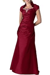 Short Sleeves Taffeta Evening Dress/Mother-of-the-Bride Dress 
