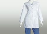 Greys Anatomy Womens Rounded Collar 3 Pocket, 4 Button 34" Belted White Lab Coat