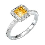 Halo Square Cut 14K White Gold Engagement Ring with Fancy Orange-Yellow Diamond