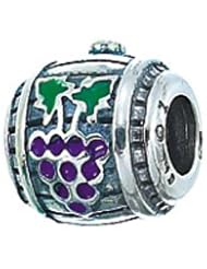 Sterling Silver Enamel Wine Barrel Grapes Bead Charm BZ2111